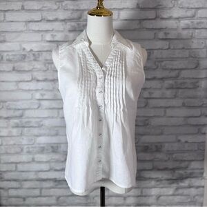Carole Little Linen White Button Blouse Top